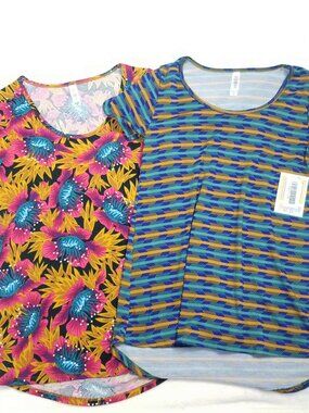 LOT OF 2 LulaRoe Classic T Shirt  Womens XXS 2XS Multicolor Floral Striped